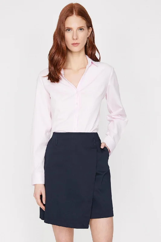 Women Pink Long Sleeve Classic Collar Shirt Silk Blend Satin Velvet