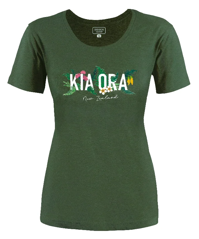 Ladies Fitted 'Kia Ora' T-Shirt Front Pockets Side Pockets Patch Pockets