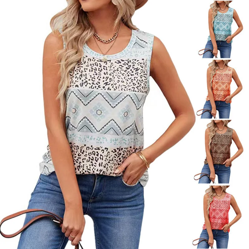 Ladies Vintage Print Casual Sleeveless Tank Top relaxed fit tank