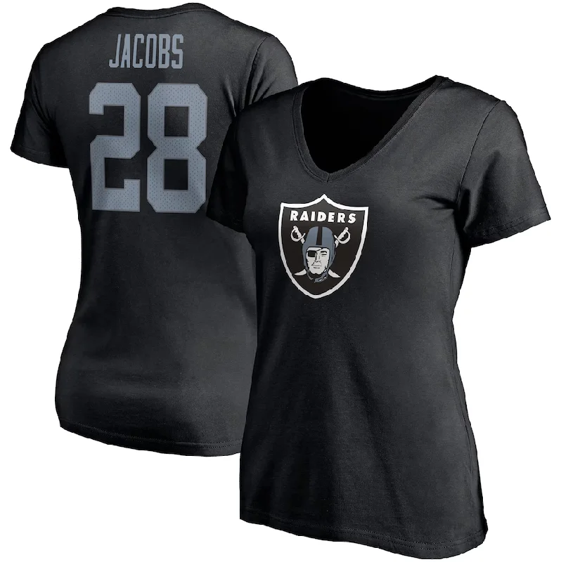 Las Vegas Raiders Women's Josh Jacobs Black Player Icon Name & Number V-Neck T-Shirt Seamless Knitted Crochet