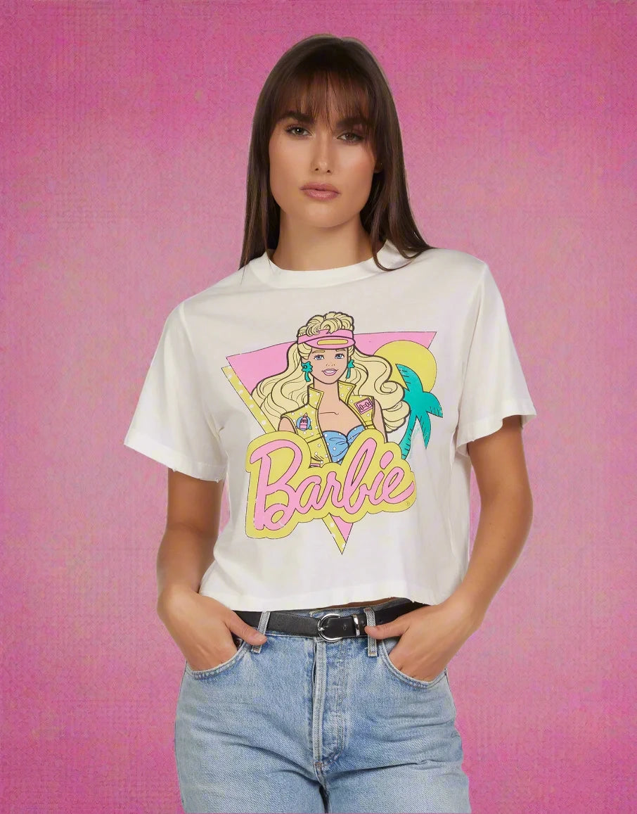 Lauren Moshi Rue Barbie 1987 Vintage T-Shirt Beaded Sequined Faux Fur