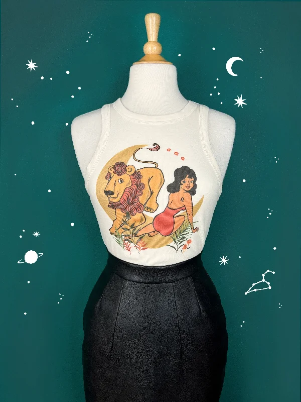 Leo Queen Rib Racer Tank in Natural glitter tank top