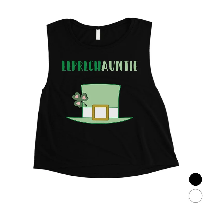 Leprechauntie Aunt Gift Womens Cute Crop Tank Top St Paddy's Day coral tank top