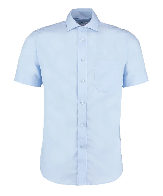 Light Blue - Premium non-iron corporate shirt short-sleeved (classic fit) Cashmere Blend Cotton Blend Poly Blend