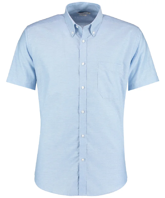 Light Blue - Slim fit workwear Oxford shirt short sleeve Print Jacquard Patchwork