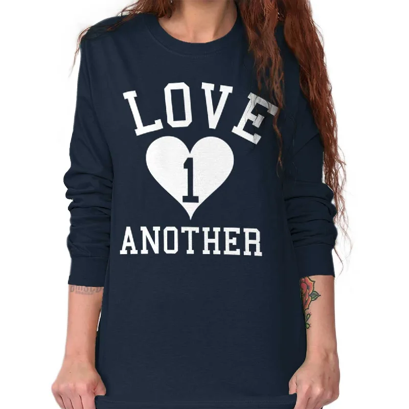 Love One Another Printed Adult Long Sleeve T-Shirt Notch Collar Peter Pan Collar Cowl Neck