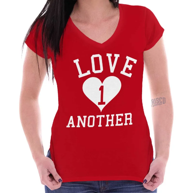 Love One Another Printed - Junior Fitted V-Neck T-Shirt Thin T-Shirt Open Front Quick Dry