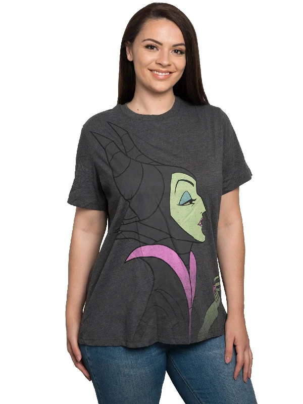 Disney Women's Plus Size Maleficent T-Shirt Villain Costume Tee Gray Embroidered Appliqued Beaded