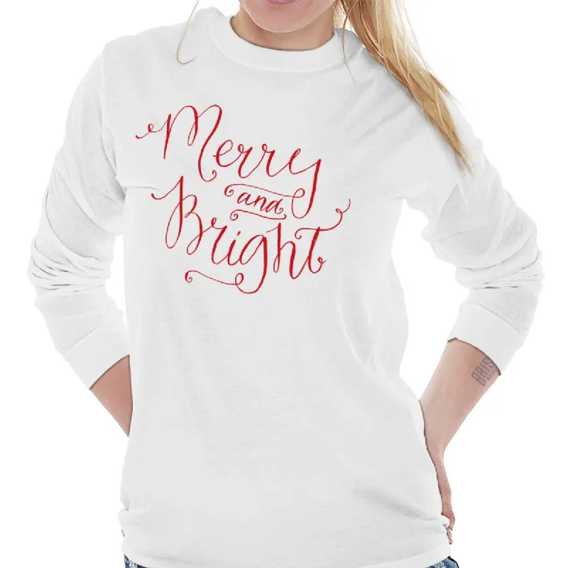 Merry And Bright Long Sleeve T-Shirt Houndstooth Herringbone Solid