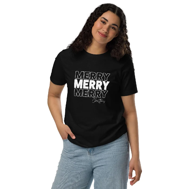 Merry Merry Merry Christmas Graphics Women Staple Eco T-shirt Anti-Pilling Machine Wash Handmade