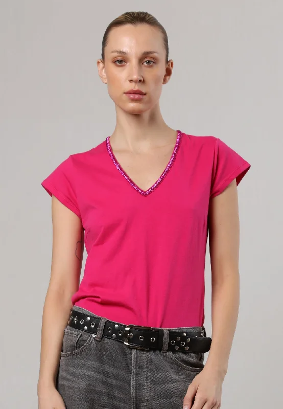 MIRACLE T-SHIRT HOT PINK Mesh Canvas Denim