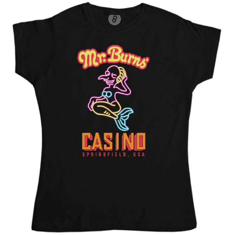 Mr Burns Casino Womens T-Shirt Zippered Buttoned Snapped