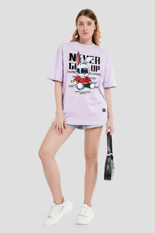 Never Give Up Lilac Printed T-Shirt Collared T-Shirt Boat Neck A-Line