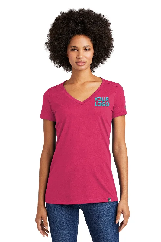 New Era Ladies Heritage Blend V-Neck Custom Printed Tee's, Deep Pink Layered Multi-layer Single Layer