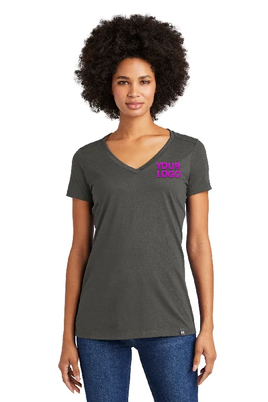 New Era Ladies Heritage Blend V-Neck Custom Printed Tee's, Graphite Embroidered Appliqued Beaded