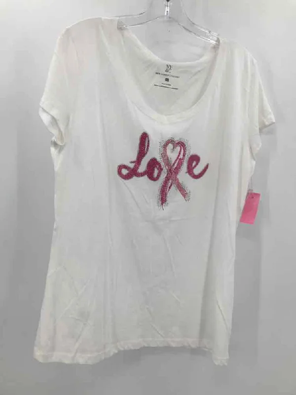 Pre-Owned New York & Co White Size XL Graphic T-shirt Rayon Velvet Corduroy