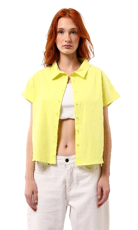 O177911 Neon Yellow Buttoned Down Relaxed Shirt Houndstooth Herringbone Solid