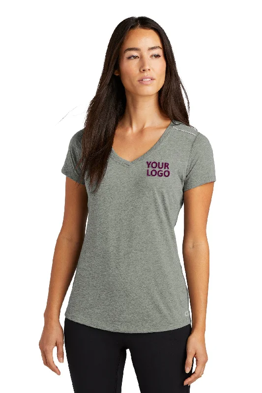 OGIO ENDURANCE Ladies Peak Custom V-Neck Tees, Gear Grey Heather V-Neck T-Shirt Long Sleeve Cotton