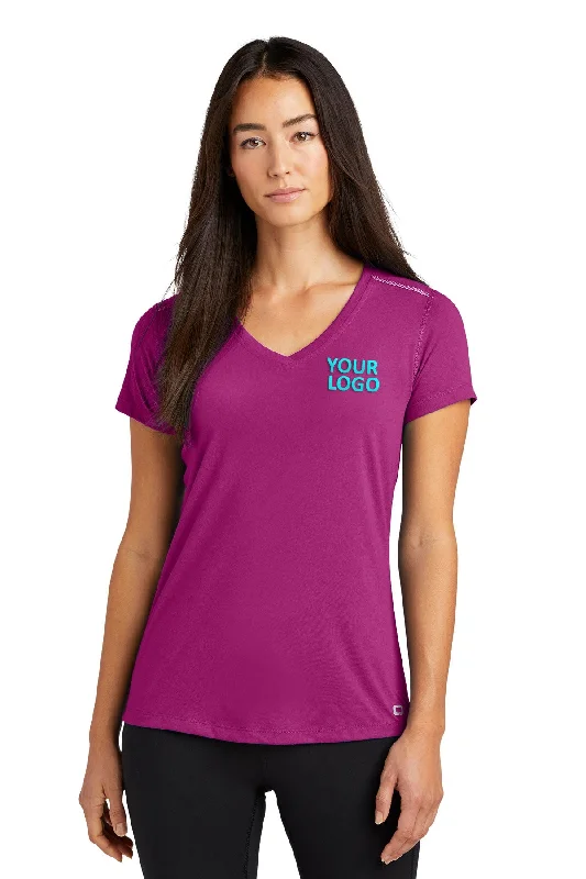 OGIO ENDURANCE Ladies Peak Custom V-Neck Tees, Purple Impact Cotton Fabric Linen Fabric Terry Fabric