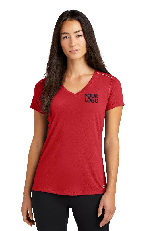 OGIO ENDURANCE Ladies Peak Custom V-Neck Tees, Ripped Red Rayon Velvet Corduroy