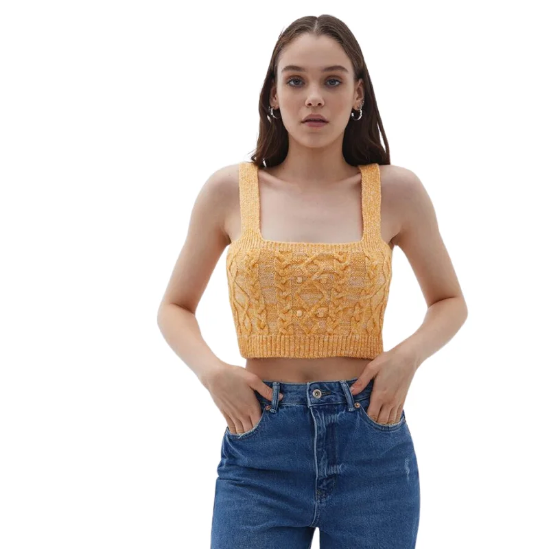 OXXO -  Knit Detailed Crop Tank Top spandex blend tank