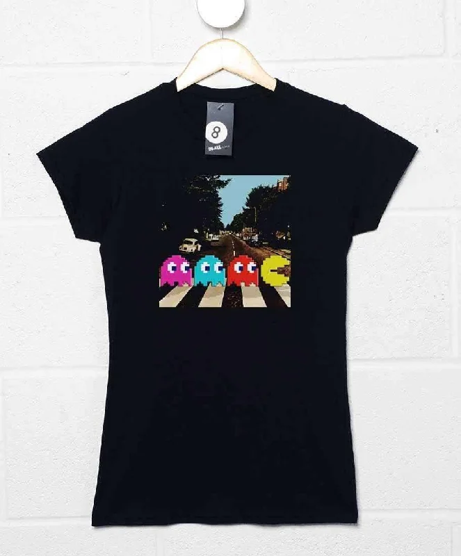 Pac Man Abbey Road Womens T-Shirt Collared Crew Neck Turtle Neck