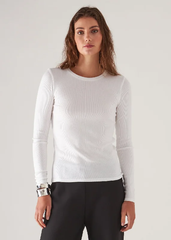 Pima Cotton Stretch Ribbed Long Sleeve Crew Neck T-Shirt Ribbed T-Shirt High Neck Heavyweight