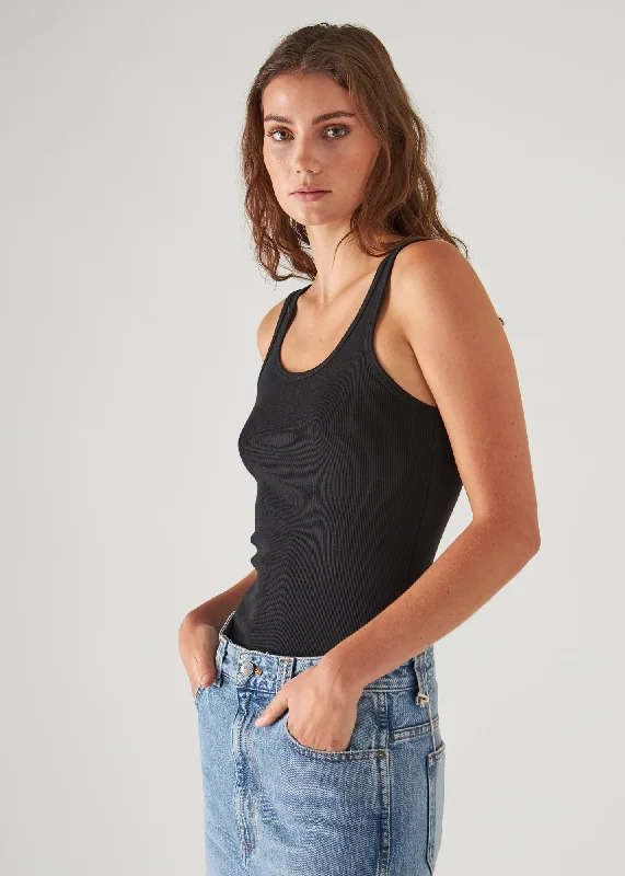 Pima Cotton Stretch Scoop Neck Rib Tank floral tank top
