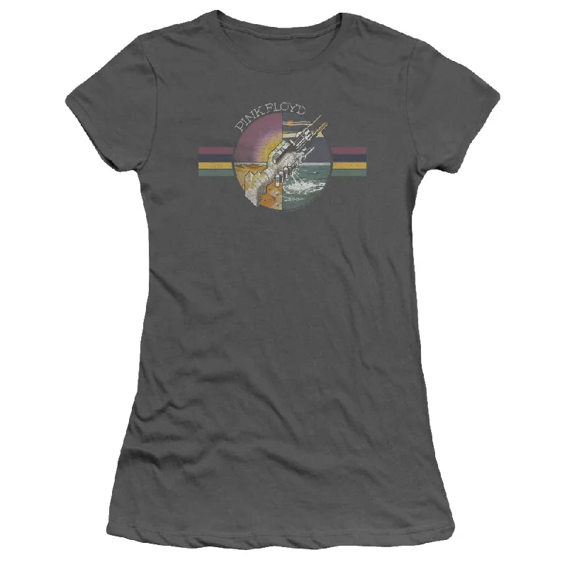 Pink Floyd Welcome To The Machine Junior's 30/1 100% Cotton Cap-Sleeve Sheer T-Shirt Real Fur Shearling Chenille
