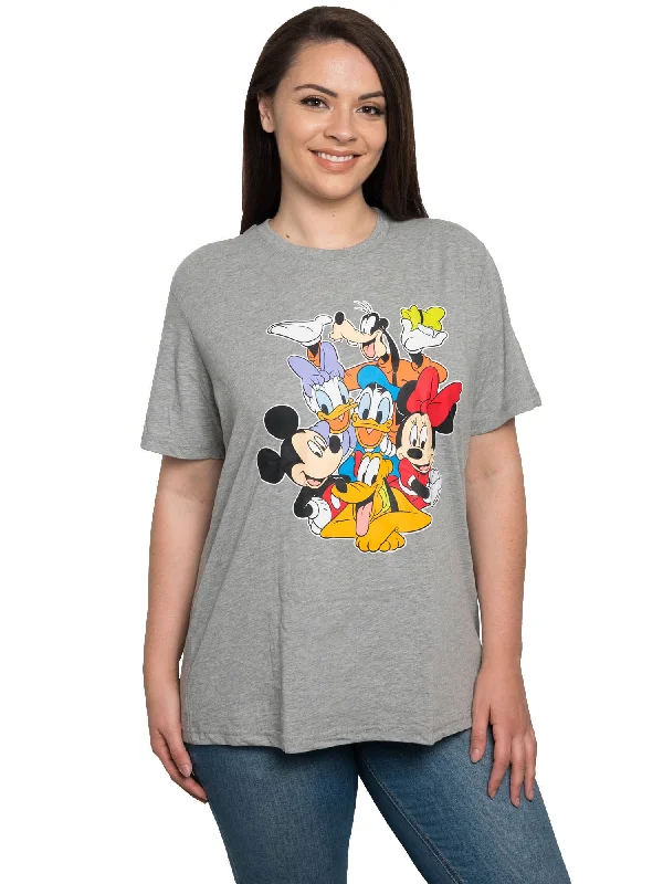 Women's Plus Size Mickey Mouse & Friends T-Shirt Gray Minnie Daisy Pluto Print Jacquard Patchwork