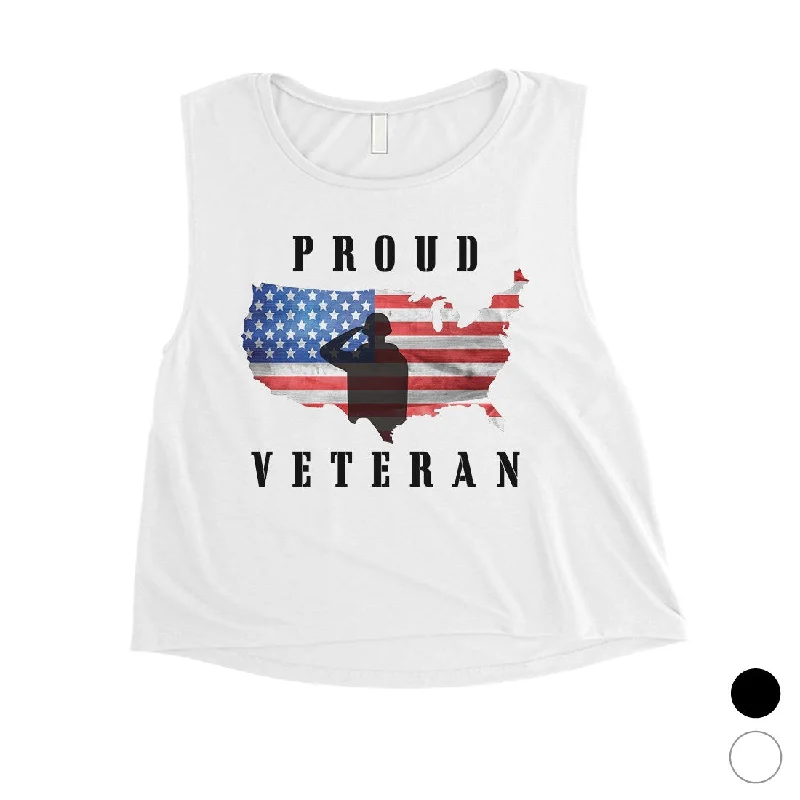 Proud Veteran Mom Womens Cute Graphic Crop Tee For Workout Gift Iron Safe Non-Iron Wrinkle Free