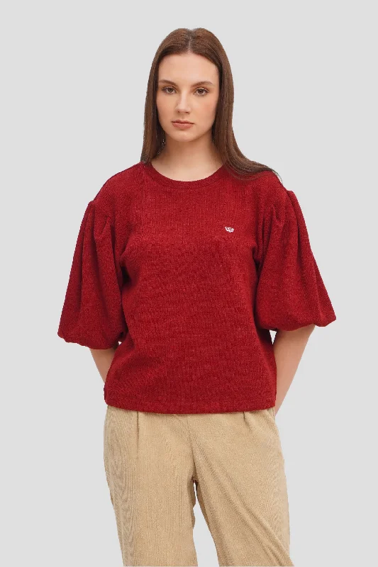 Puff Sleeve T-Shirt Chenille Brocade Lace