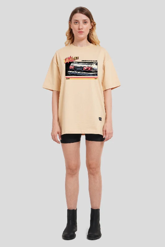 Rally Racer Beige Printed T-Shirt Beaded Sequined Faux Fur