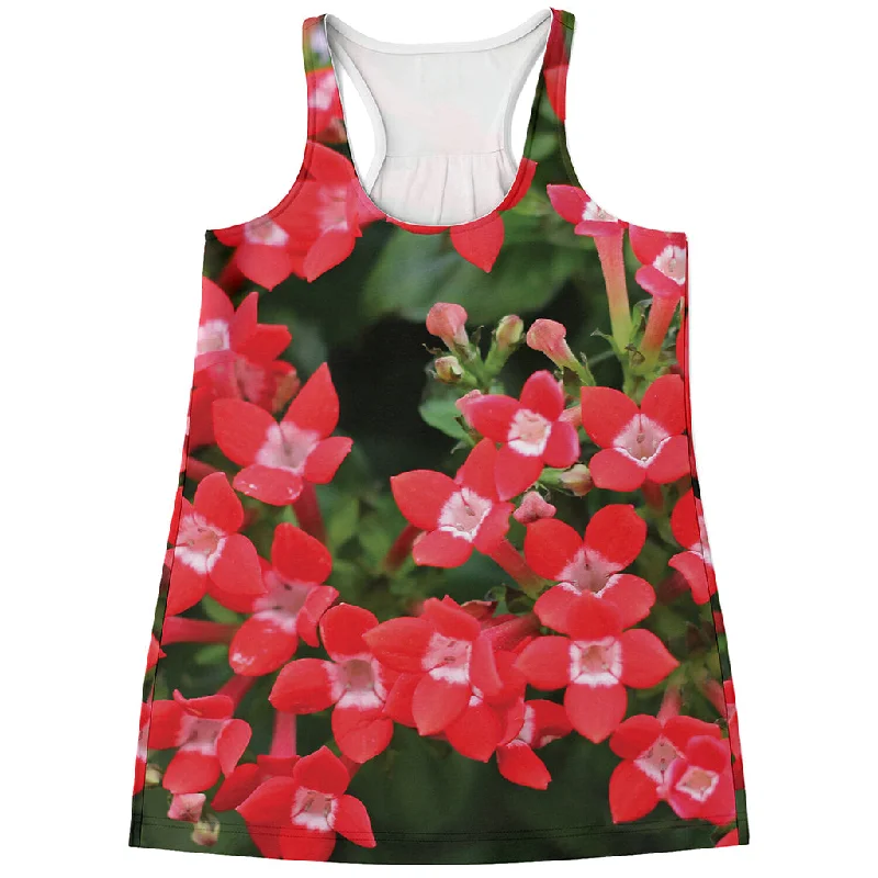 Red Bouvardia Print Women's Racerback Tank Top cute tank top