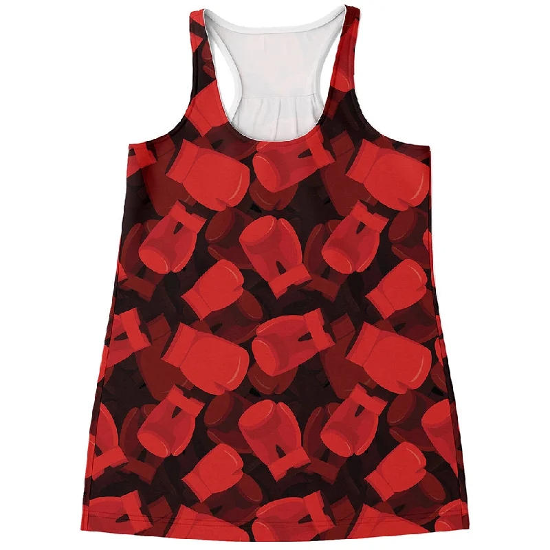 Red Boxing Gloves Pattern Print Women's Racerback Tank Top trendy tank top