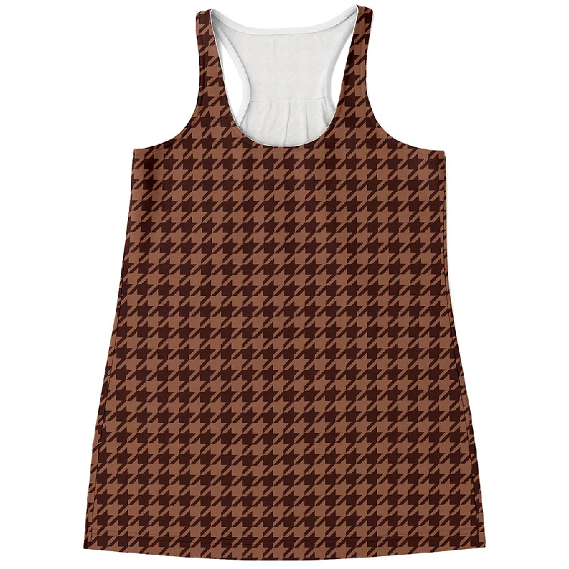 Red Brown Houndstooth Pattern Print Women's Racerback Tank Top stylish tank top