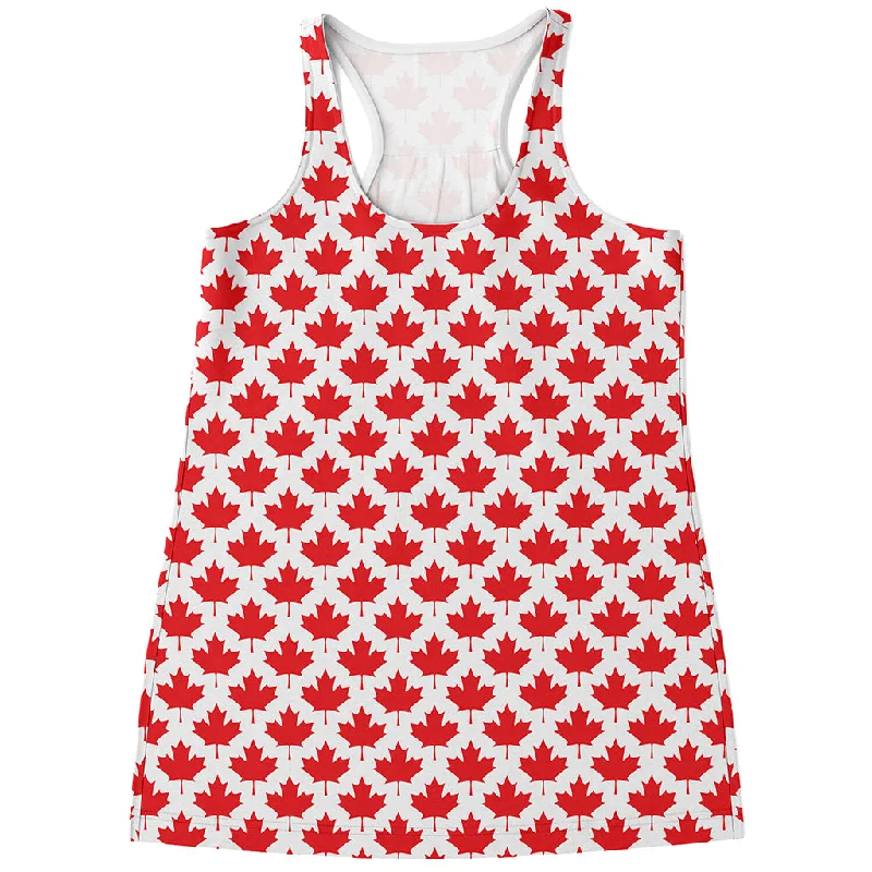 Red Canadian Maple Leaf Pattern Print Women's Racerback Tank Top sleep tank top