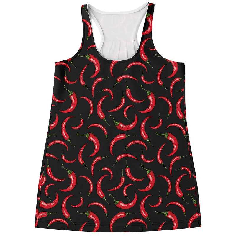 Red Chili Peppers Pattern Print Women's Racerback Tank Top essential tank top