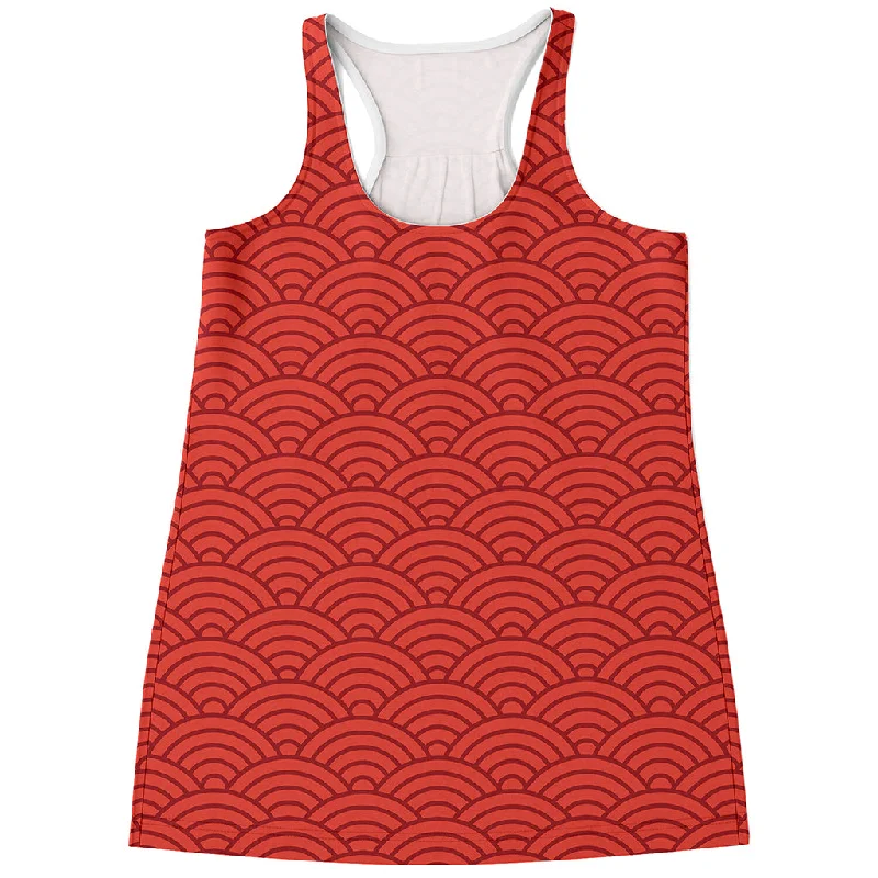 Red Chinese Pattern Print Women's Racerback Tank Top layering tank top