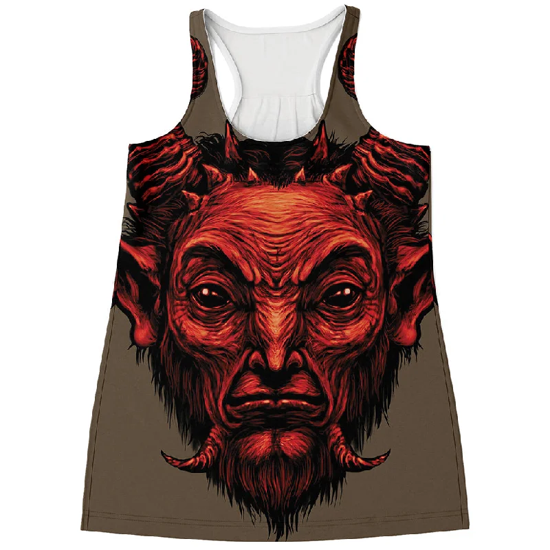 Red Devil Satan Print Women's Racerback Tank Top solid color tank