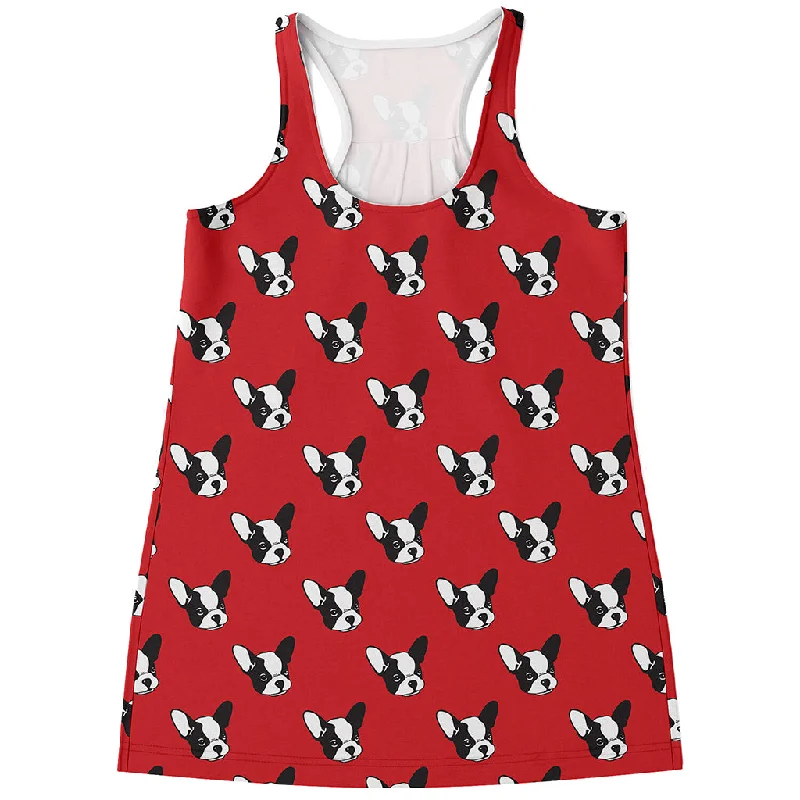 Red French Bulldog Pattern Print Women's Racerback Tank Top graphic tank top