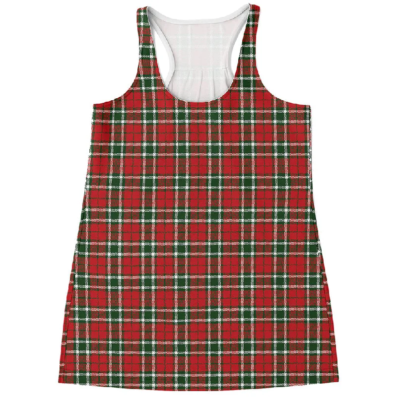 Red Green And White Tartan Pattern Print Women's Racerback Tank Top athletic tank top
