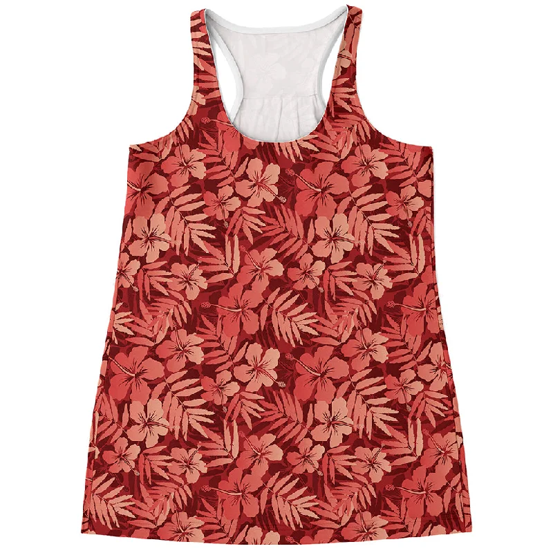 Red Hawaiian Tropical Pattern Print Women's Racerback Tank Top soft pink tank