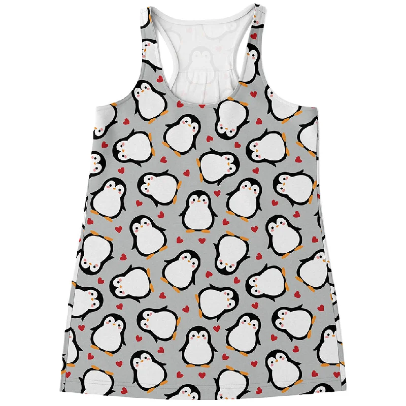 Red Heart And Penguin Pattern Print Women's Racerback Tank Top vibrant tank top