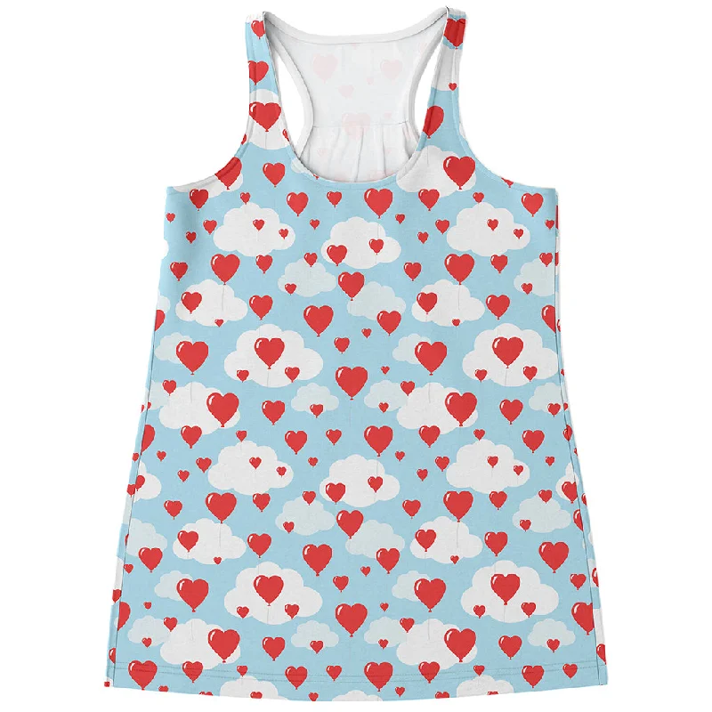 Red Heart Balloon Pattern Print Women's Racerback Tank Top playful tank top