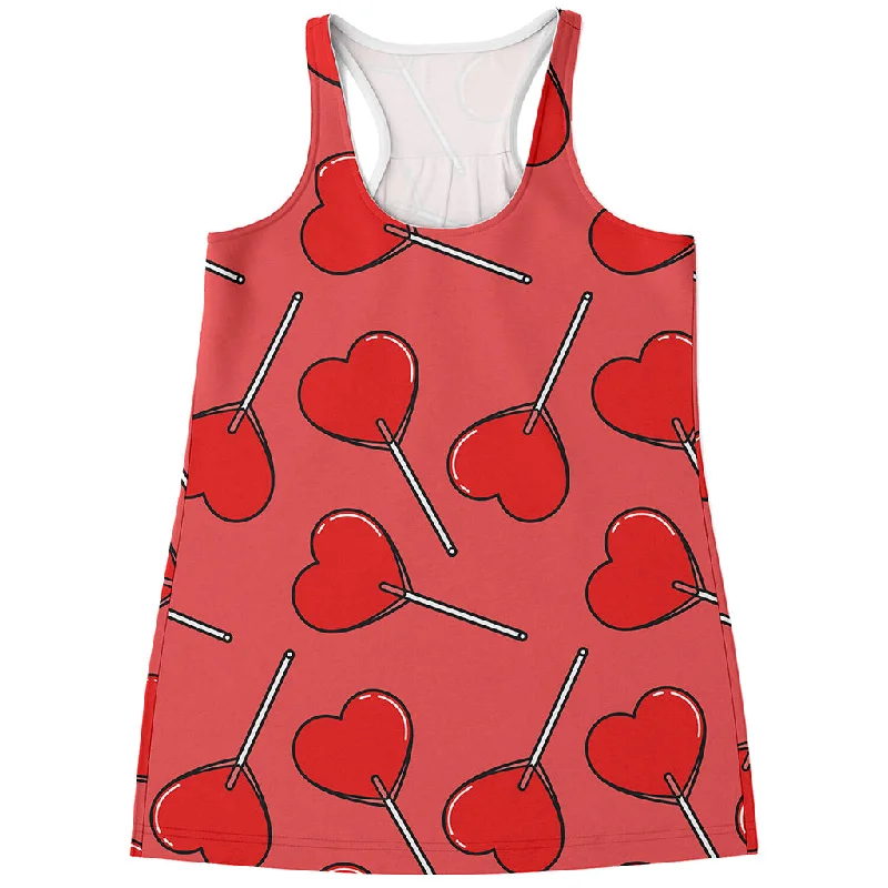 Red Heart Lollipop Pattern Print Women's Racerback Tank Top summer tank top