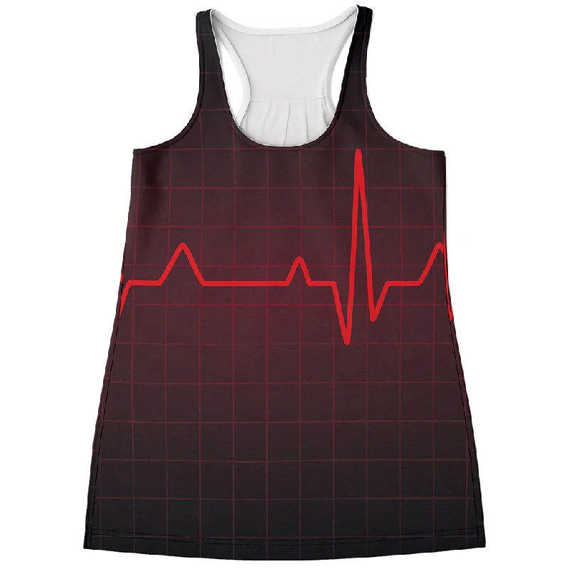 Red Heartbeat Print Women's Racerback Tank Top sequin tank top