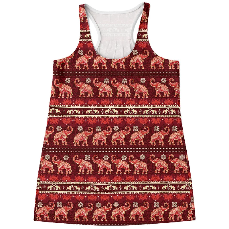 Red Indian Elephant Pattern Print Women's Racerback Tank Top charcoal tank top