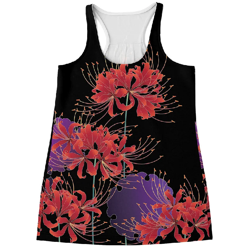Red Japanese Amaryllis Pattern Print Women's Racerback Tank Top sage tank top