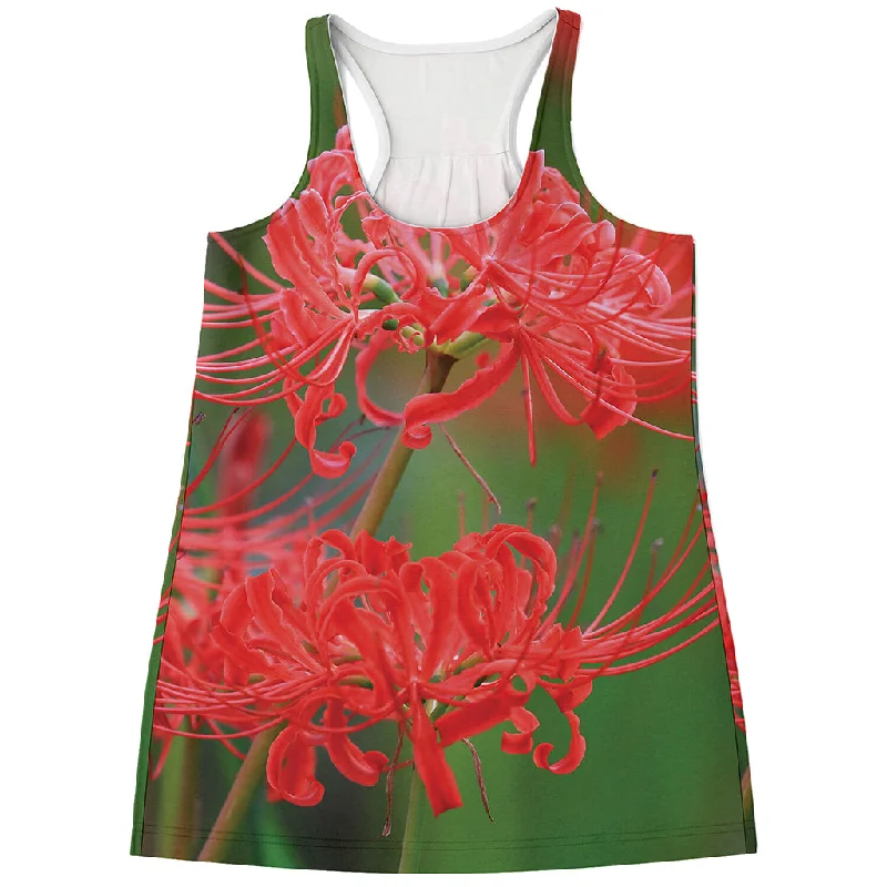 Red Japanese Amaryllis Print Women's Racerback Tank Top lavender tank top